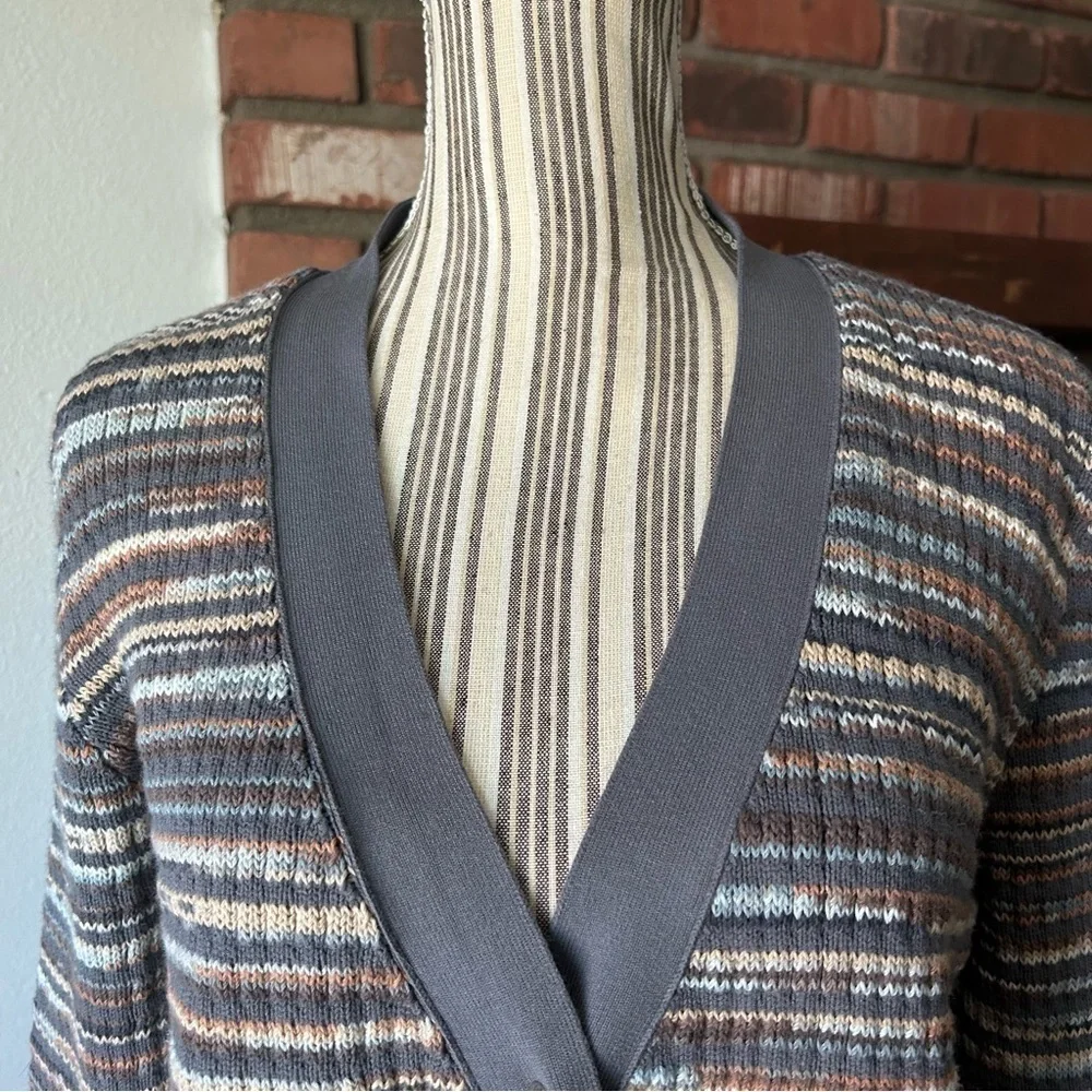 PXG Women’s Open Knit Striped Cardigan in Multi Gray Sz L